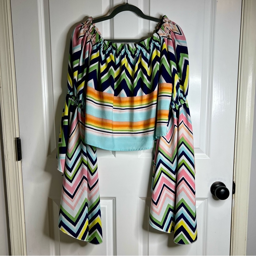 Live 4 Truth Colorful Y2K Chevron Drape Sleeve Blouse Size‎ L